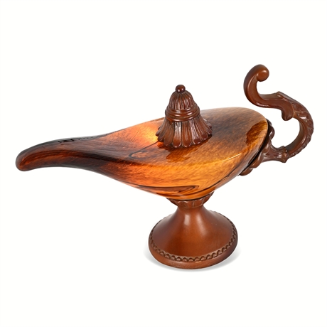 Genie Lamp Table Accent Light — Amber Swirl Glass Shade on Resin Base