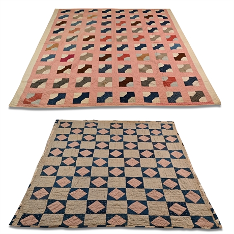 1930 to 1940's Flower Sack Quilt & Antique Diamond Quilt