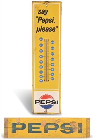 1963 Pepsi Thermometer & Pepsi Crate Panel