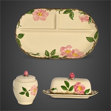 Franciscan Desert Rose 3-Piece Set — Divided Relish, Butter Dish & Jam Jar
