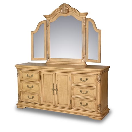 Bisque Dresser with Folding Mirror