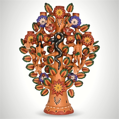 Mexican Adam & Eve Tree of Life Large Terracotta Candelabra