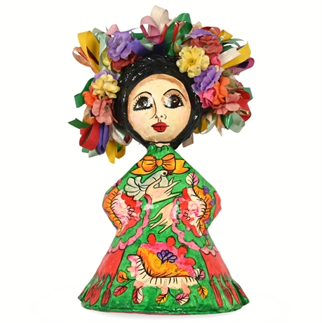 Mexican Folk Art Papier-Mâché Girl Figurine by Abelardo Ruiz – Marked