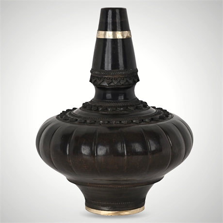Ottoman Ceramic Rosewater Bottle with Silver Bands