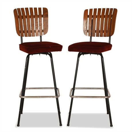 Pair Swivel Mid-Century Arthur Umanoff Style Bar Stools