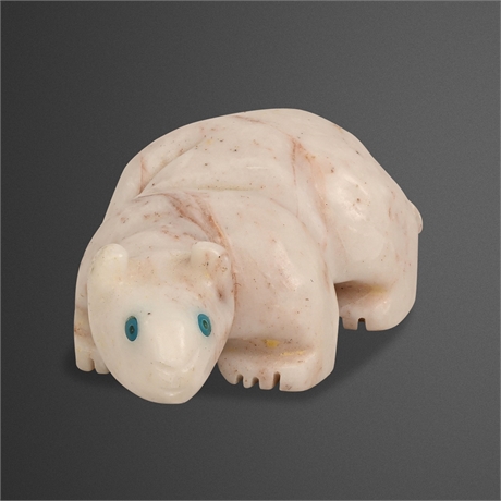 Zuni Carved Pink Alabaster Beaver Fetish with Turquoise Eyes