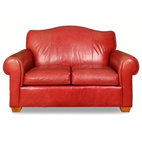 Flexsteel Red Leather Camelback Loveseat