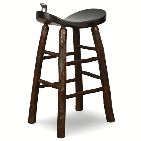 Amish Handcrafted Western Saddle Stool with Hickory Legs, 34" Tall