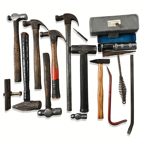 14-Piece Vintage Hammer, Bar & Impact Screwdriver Tool Lot