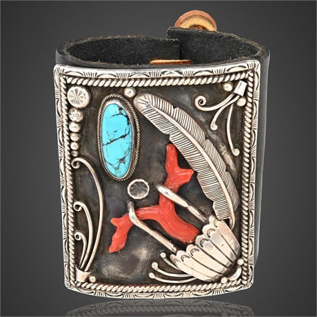 Navajo Silver Ketoh Bow Guard with Turquoise & Coral