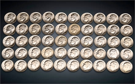 1964-D Roosevelt Silver Dimes - Roll of 50 Uncirculated