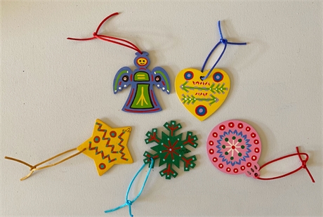 "Set of Wooden Holiday Ornaments" by Sally Kohl