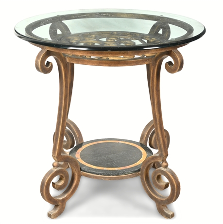 Bernhardt Zambrano Round End Table – Glass Top & Metal Base, 27”