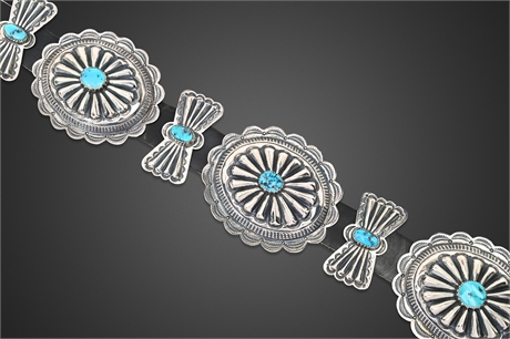 Vintage Navajo Sterling Silver & Turquoise Concho Belt, c.1950 Pawn