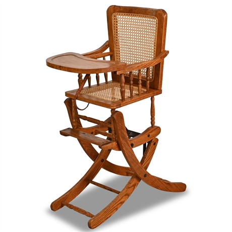 Vintage Convertible Oak Child's High Chair/Rocker