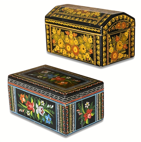 Folk Art Handpainted Treasure Chests – Floral Lacquer Design
