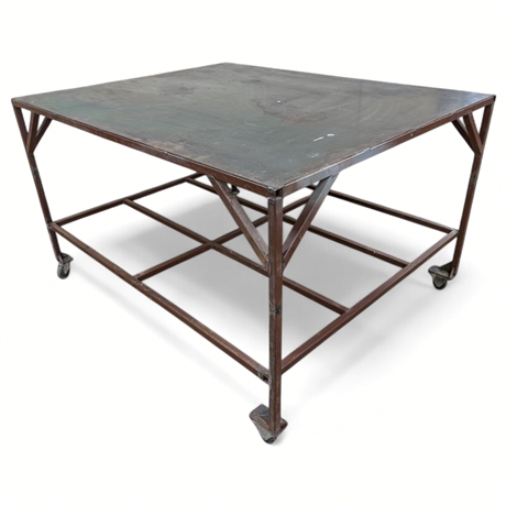 Industrial Steel Work Table with 1/4" Steel Top on Casters