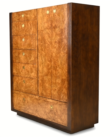 Century Furniture Mid Century Burlwood and Brass Armoire Highboy