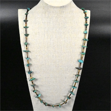 Antique Natural Turquoise & Heishi Necklace