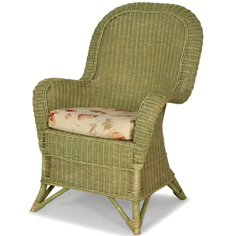 Palecek Wicker High-Back Armchair with Floral Cushion