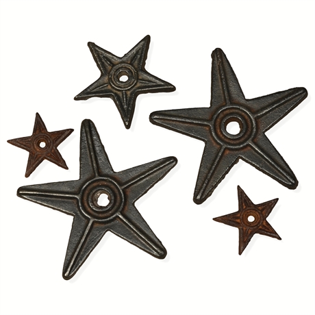 Set of 5 Iron Star Wall Plaques - Rustic Mexican Design