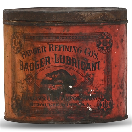 Early 1900s Wadhams Badger Refining Lubricant Tin