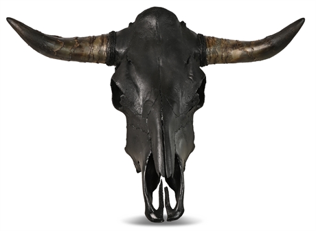 Large Bull Skull - Black Hammered Finish Painted Skull