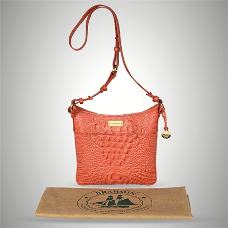 Brahmin Melbourne Coral Embossed Leather Crossbody Bag – 44" Strap, w/ Dust Bag