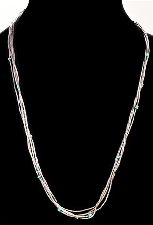 Vintage Navajo Liquid Silver Turquoise Necklace