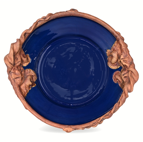 Terrafirma USA Pottery Bowl — Cobalt Interior, Leaf Relief Rim, 16"