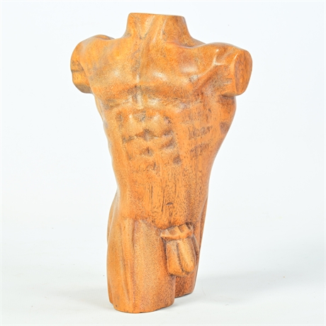 Carved Wood Sculpture of Male Torso