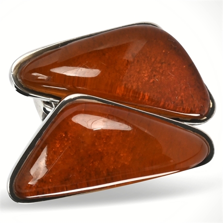 Vintage Sterling Silver and Amber Cufflinks