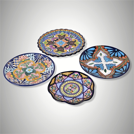 Set of 4 Mexican Talavera Pottery Plates – Hand-Painted Puebla Designs