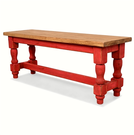 Rustic Solid Pine Mexican Bench – Red Base & Natural Top