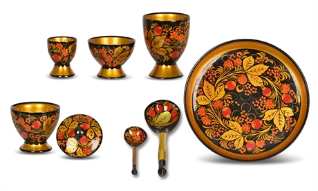 Vintage Russian Khokhloma Lacquer Tableware