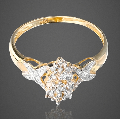 10K Yellow Gold .10 cttw Diamond Cluster Ring, Size 7.5