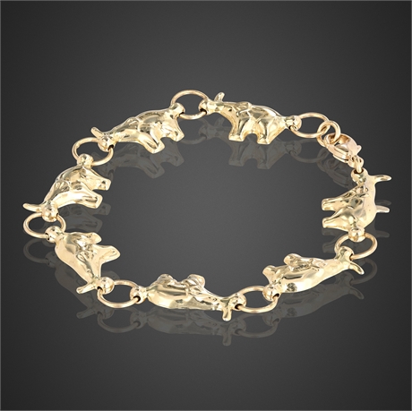 Italian 14K Solid Gold Elephant Link Bracelet