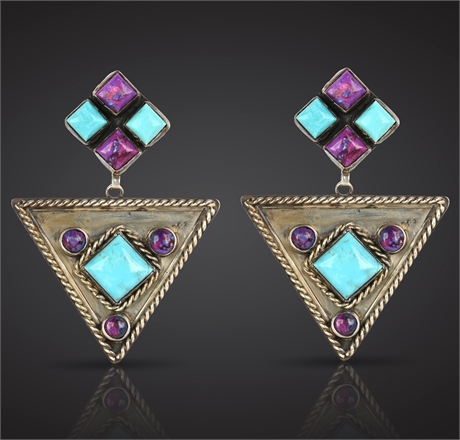 Vintage Navajo K.C. Cook Sugilite & Turquoise Earrings