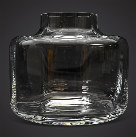 Mid-Century Modern Heavy Lobed Clear Glass Vase – 9" Diameter