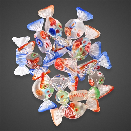 15 Murano Murrine Art Glass Wrapped Candies, Multicolor
