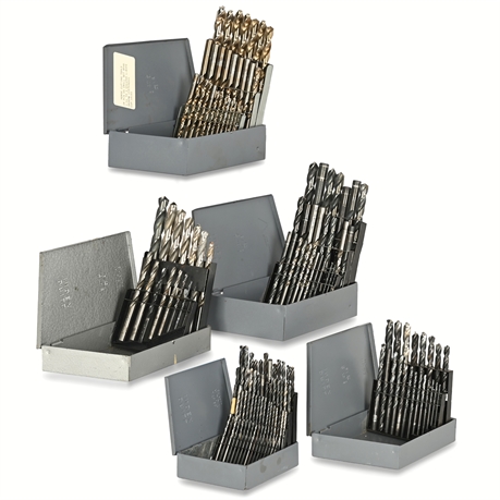 Large Assortment of Drill Bit Sets in Metal Index Cases