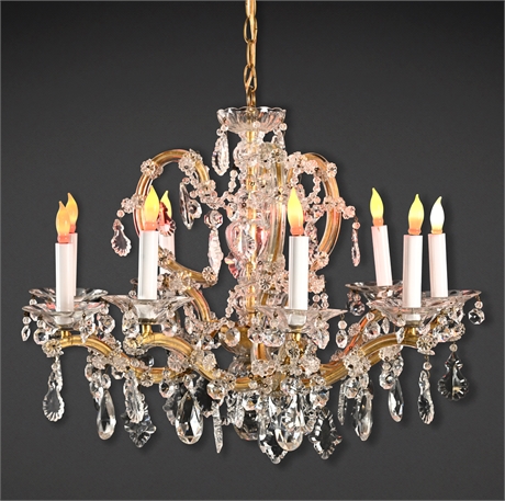 Maria Theresa Nine-Light Crystal & Gilt-Brass Chandelier, 24.5″