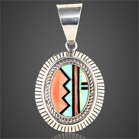 Richard Curley RCC Sterling Silver Pendant w/ Spiny Oyster, Opal & Onyx