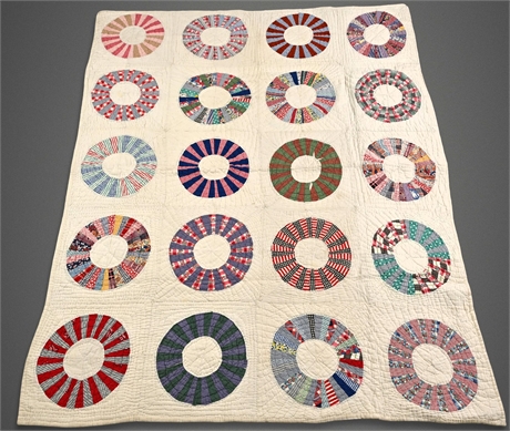 Antique Dresden Plate Quilt Hand Pieced c.1940 Patchwork