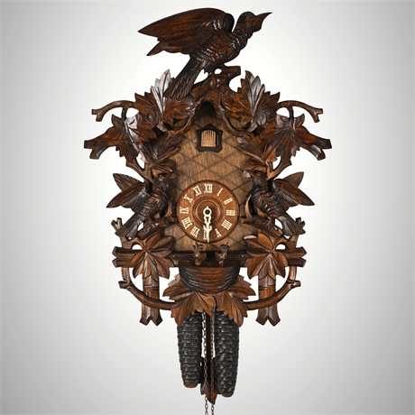 Vintage Regula 34 Black Forest Cuckoo Clock – Hand-Carved Birds & Nest, 19”