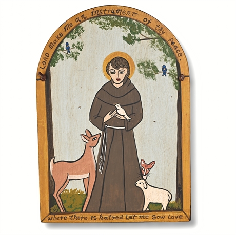 Monica Sosaya Halford "St. Francis of Assisi" Folk Art Retablo – Hand Painted Wo
