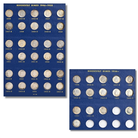 Roosevelt Silver Dime Collection 1946–1963, 45 Coins in Whitman Album