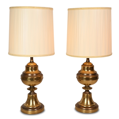 Pair 32" Mid-Century Brass Table Lamps
