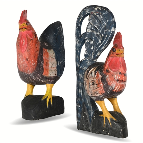 Vintage Carved Farmhouse Roosters