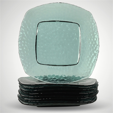 Square Glass Aqua Dinner Plates by Tag Ltd – Set of 9